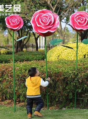 户外花园院园林景观玻装饰婚庆道具庭璃钢仿雕塑MG1001真花朵玫瑰
