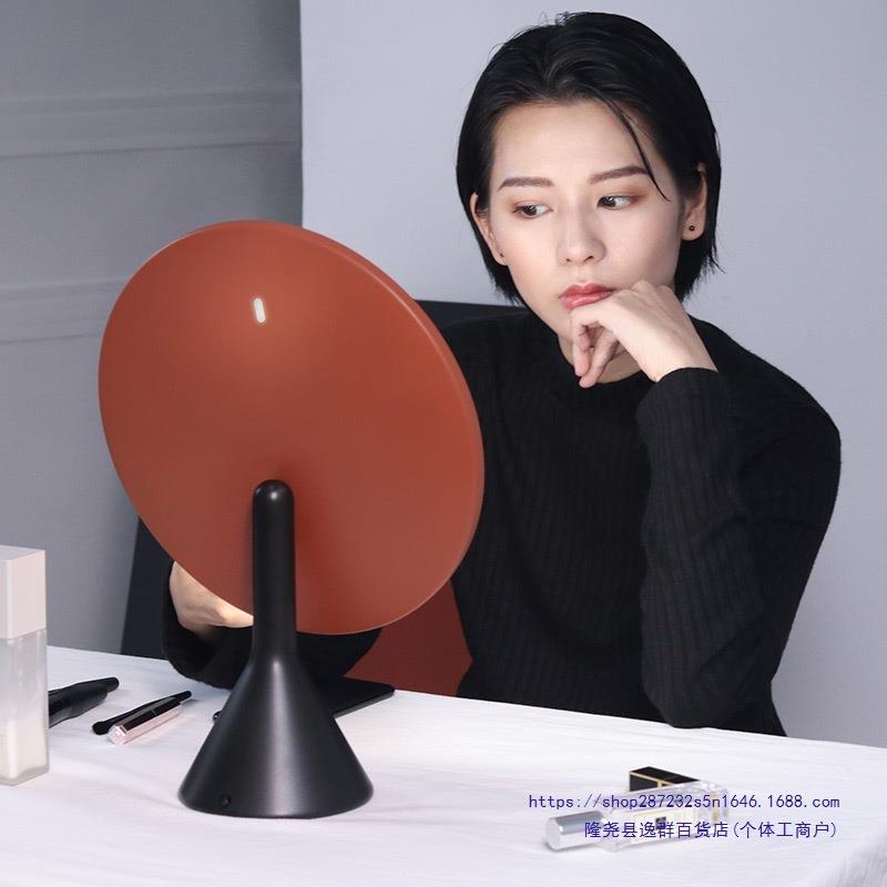 大圆网镜台式桌带灯能高清梳妆镜面智补光美妆化妆镜99278子红