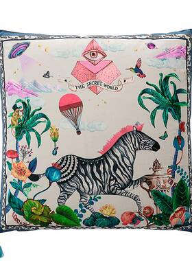 H57蓝色复古双面印花中式沙发客TThughrg厅抱枕靠垫0床新上腰Y枕