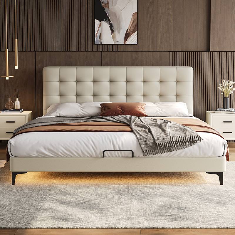 白色奶油风双人皮床钢木床架现代简约大小户型高端主卧室1.8m婚床