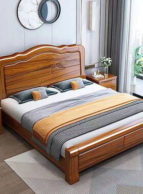 花梨木色工实1床.8米升级加厚双人艺床1.1065m中木式储物主卧室婚