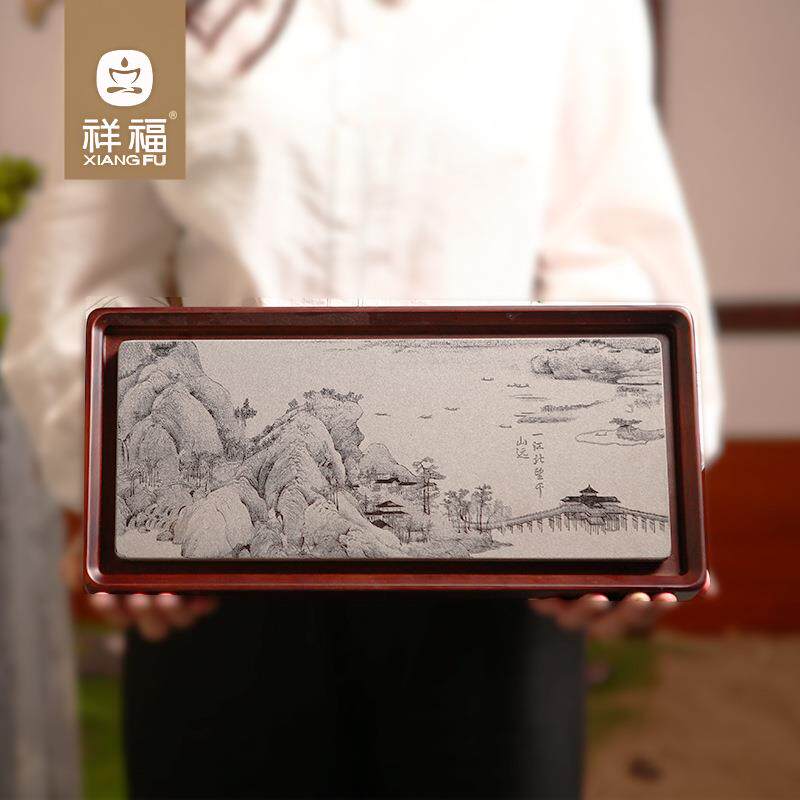 款竹乌金石排办水干泡新茶盘长方形中式制茶无垠台干湿两用茶具家