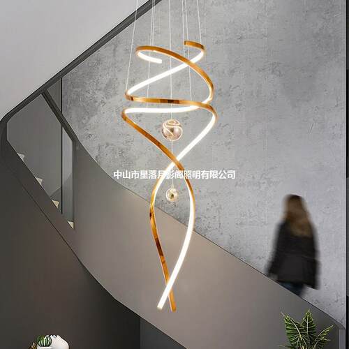 艺术店飘带楼间吊客厅别墅酒宴会厅轻奢复式梯楼鱼982尾吊灯灯