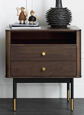 意式极复古床头XYN柜实木床边柜中古小简桃户型胡色小木柜子