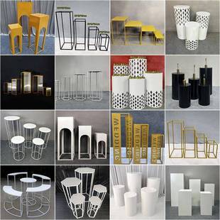 新婚庆道具铁艺甜款 橱品IWL台婚订礼路引窗圆柱甜品桌布置婚摆件