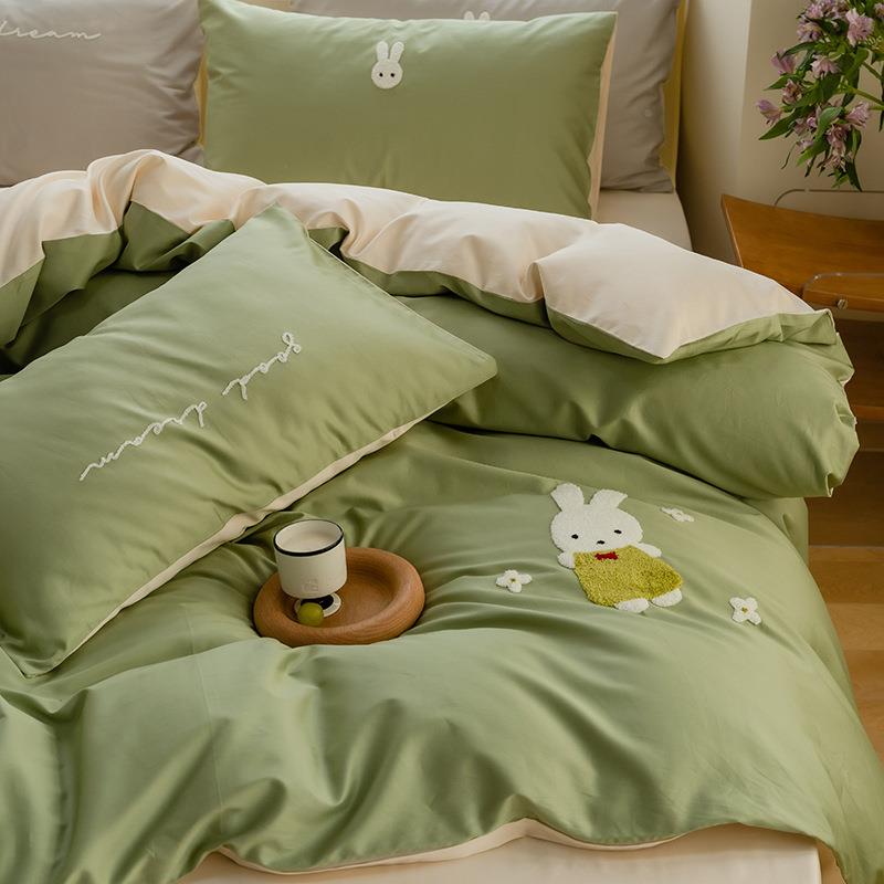100清支贡缎全长绒棉卡通小JM新四件套毛巾刺绣床上单被套棉床用