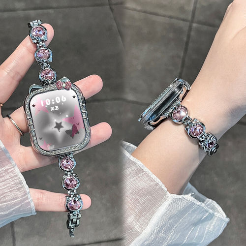 【闪钻猫咪】适用苹果手表表带s11女款iwatch s10金属applewatch