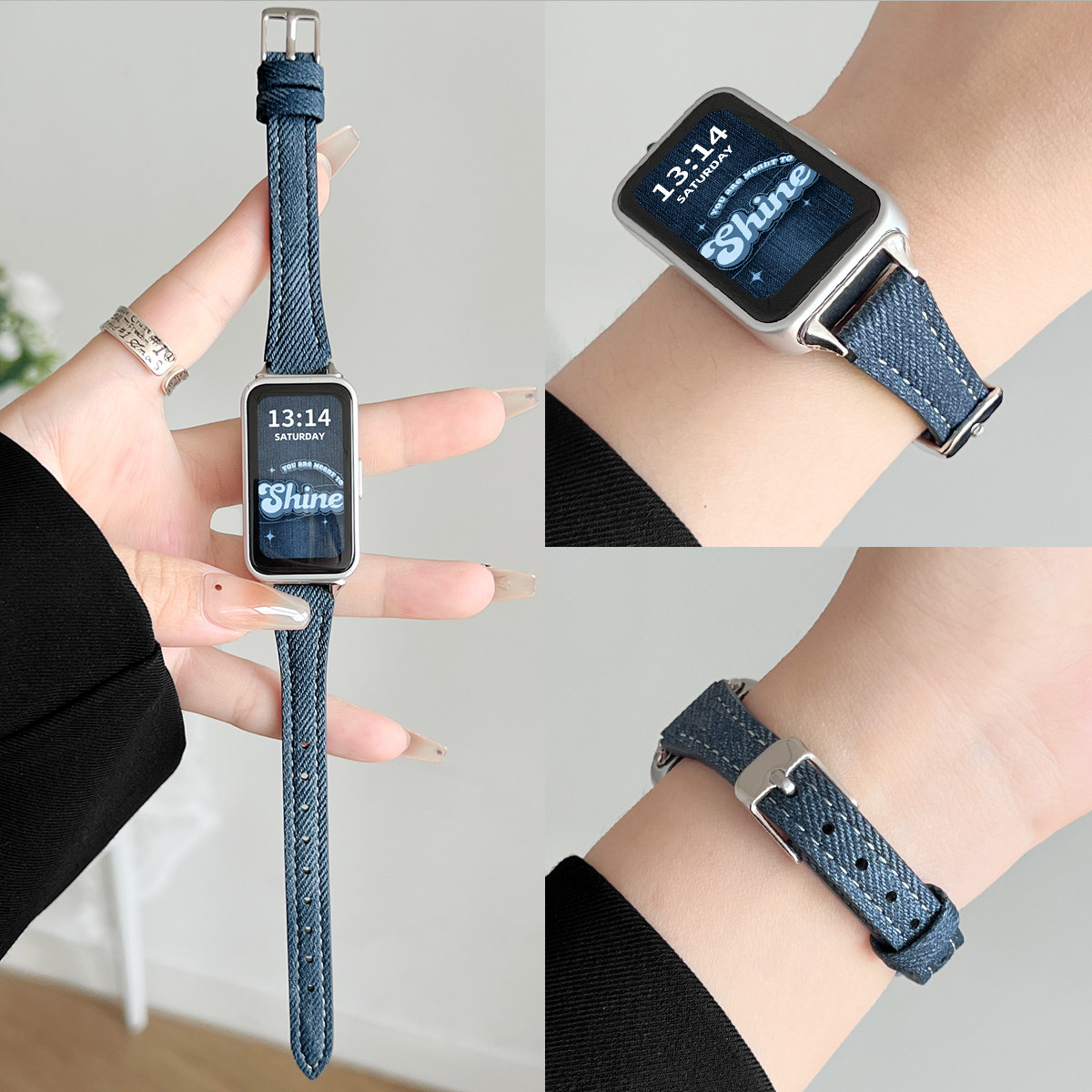 适用华为手环10手表带链11pro新款牛仔9nfc版女款高级感腕带8智能