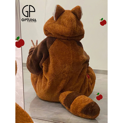 日本GP小熊猫情侣睡袍冬季珊瑚绒加绒加厚大码连体睡衣男女家居服