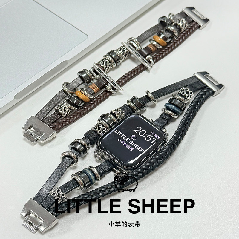 适用于iwatch9表带s10苹果手表s8手串珠applewatch11高级金属男女