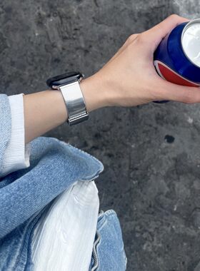 适用于iwatch苹果手表带s10高级感s11精钢男女applewatch潮人s987