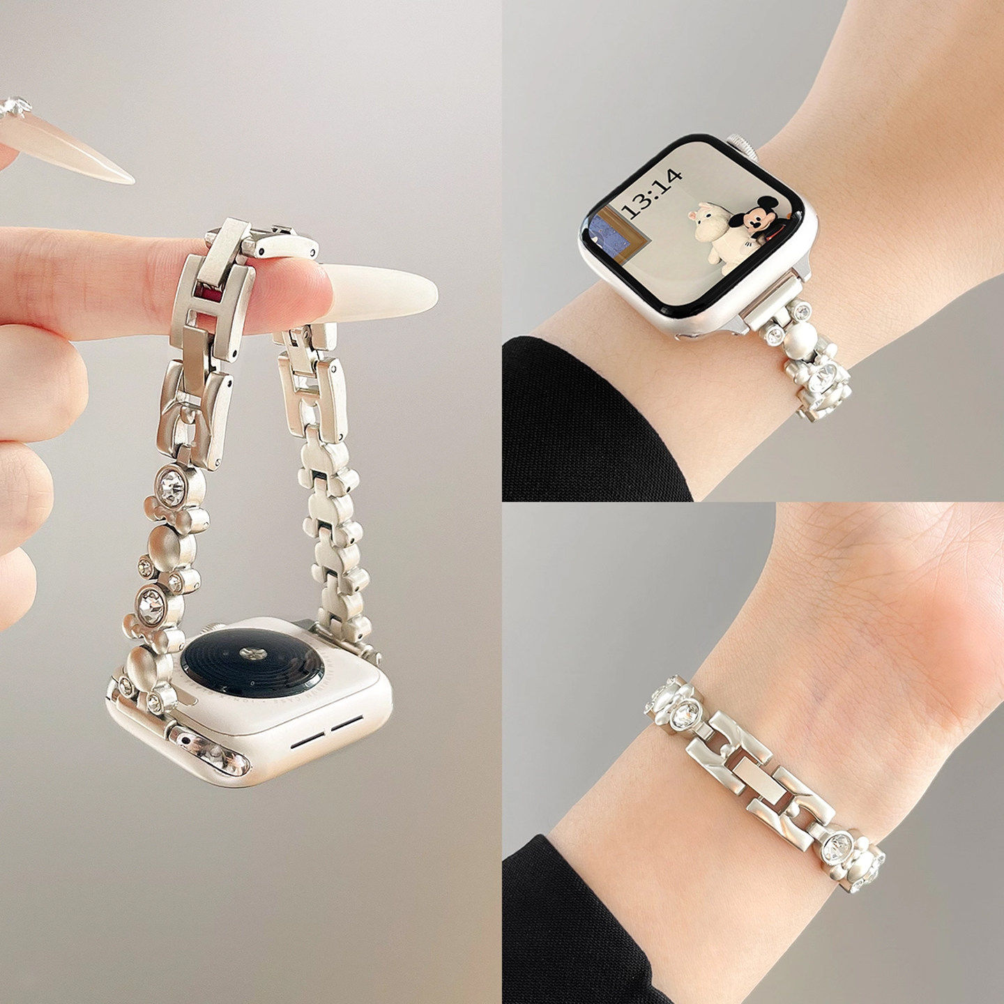 适用iwatch11手表表带镶钻米奇米妮苹果s10手表带applewatch9新款
