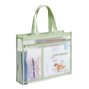 a3美术手提袋立体大容量美术作品工具手提收纳袋8k素描纸文件袋尼龙透明网纱文具袋b4资料袋拉链式学生补习袋