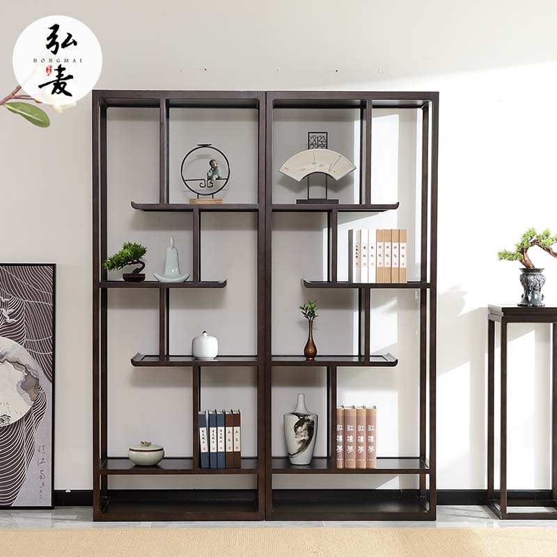 现货速发新中式博古架展示柜白蜡木实木落地置物架茶室茶叶架子博