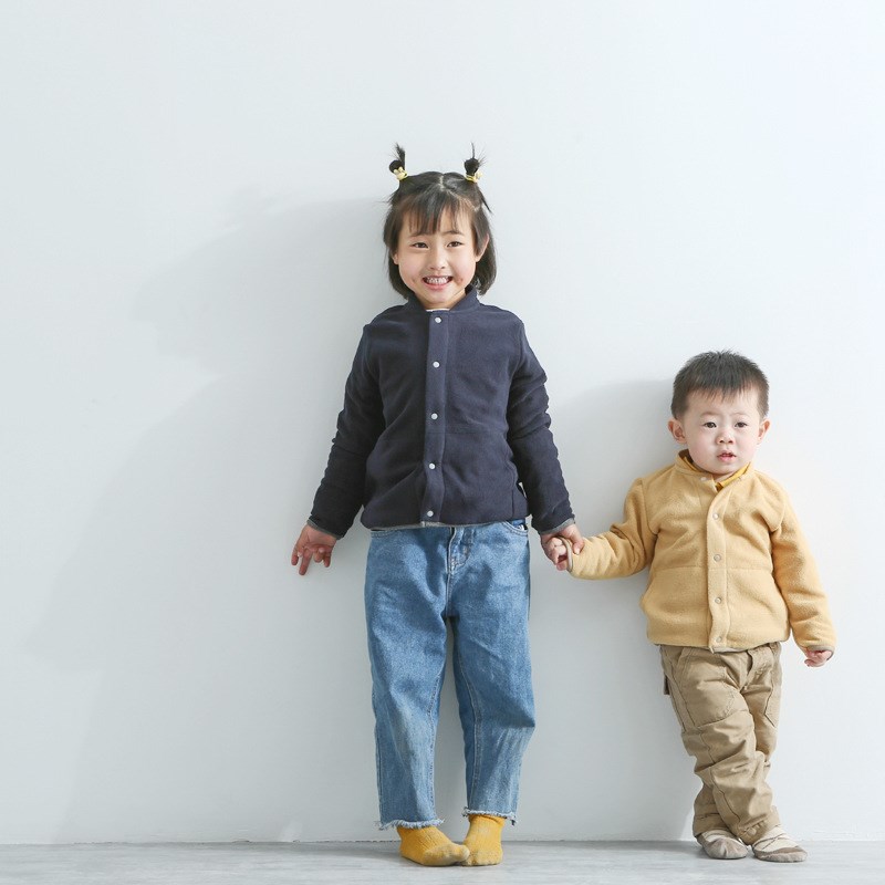 现货日式儿童抓绒立领夹克衫纯色卫衣春秋保暖内衣大小童儿童外套