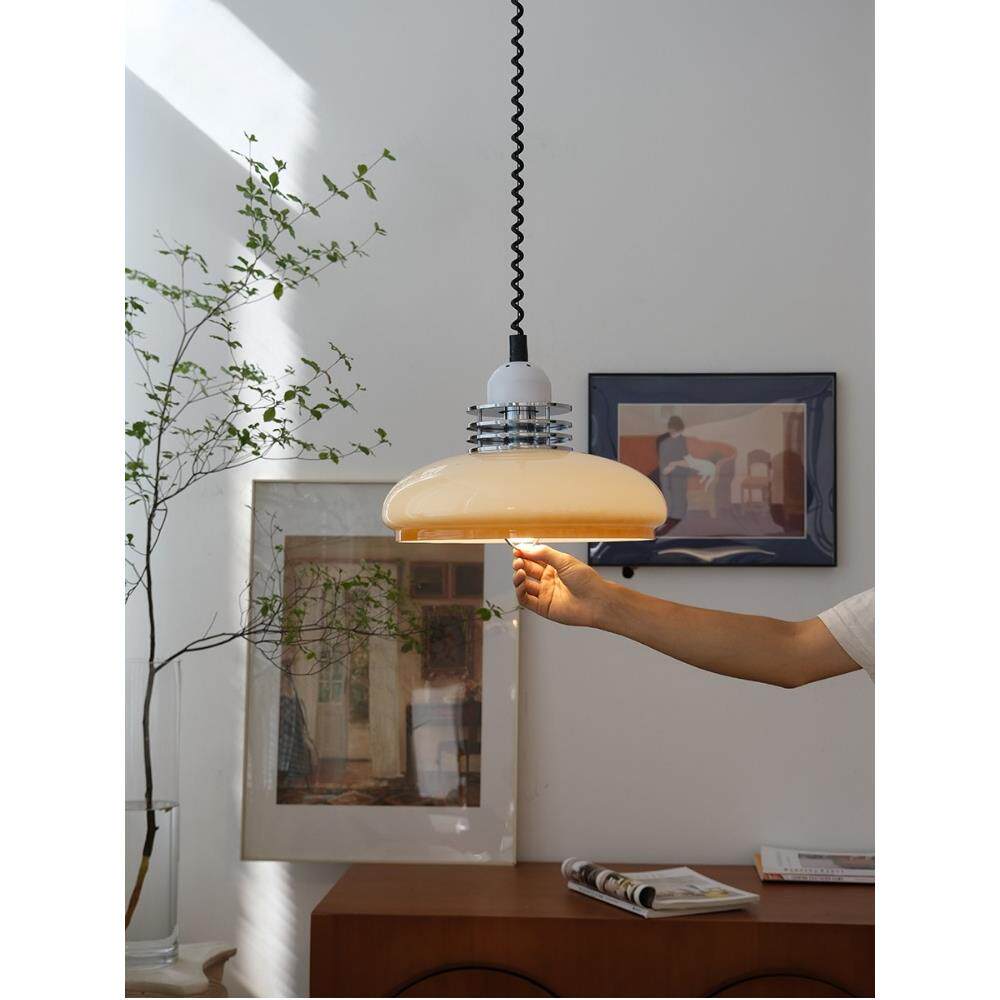 中古风可伸缩日式吊灯侘寂吧台包豪斯奶油玻璃法式vintag餐厅吊灯