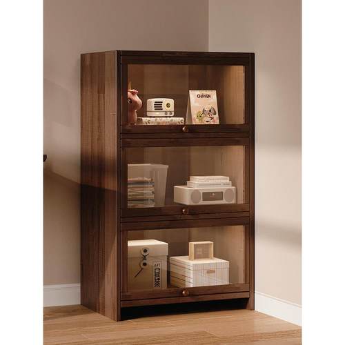 小柜子靠墙实木储物柜书桌旁书柜带柜门收纳柜卧室落地矮柜置物架