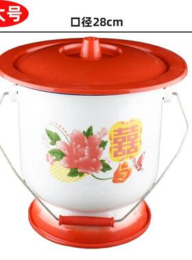 4r9z加厚加大家用坐便器高脚尿桶成人尿盆带盖搪瓷痰盂起夜老人卧