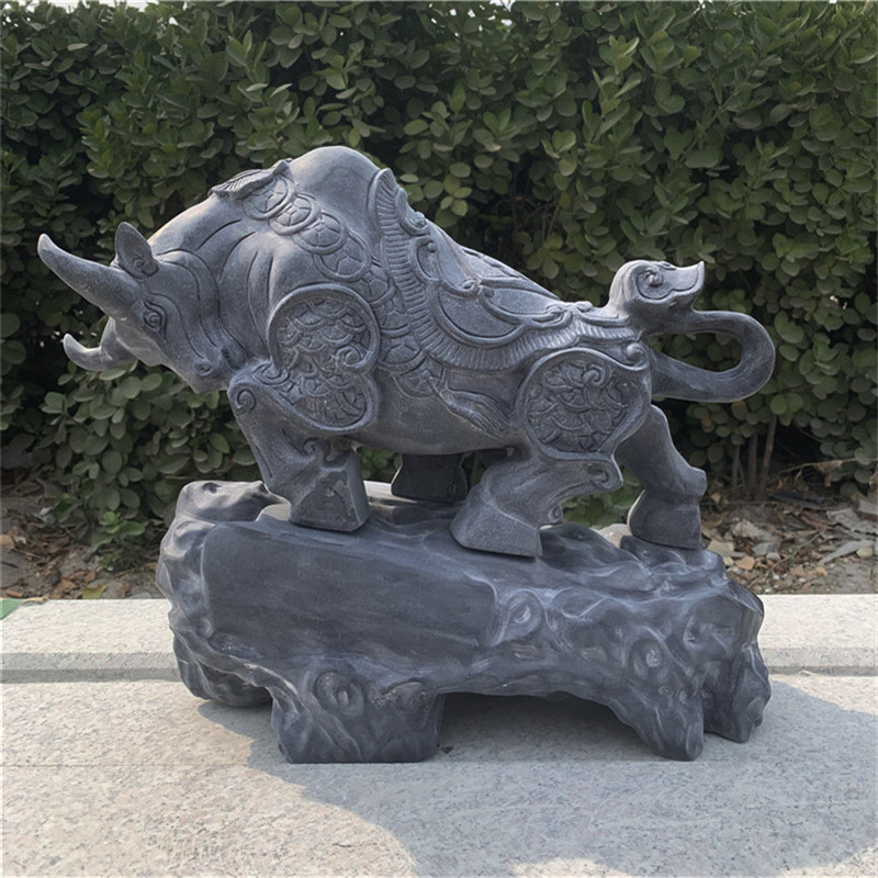 嘉祥石雕青石牛精雕摆件