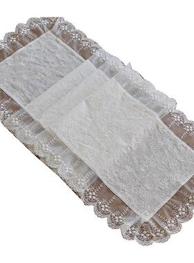 白色蕾感丝桌旗间中长条桌FS758007布几茶法式复古电视柜盖巾垫床