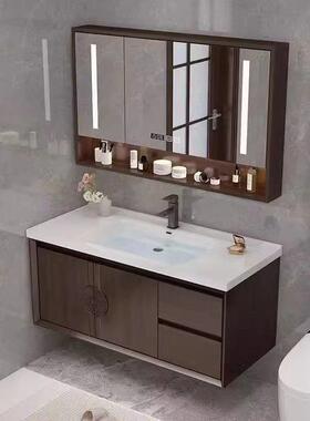 新式浴室柜祥云纹轻奢漱洗一46239体橡木烤古漆中中风浴室柜组合