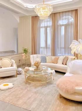 法式乡村轻奢布艺组合实木JBH雕花弧简欧阿油黛拉奶形风家客厅具