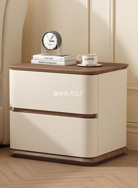 2奢02床头柜5新款意式极实简木感床头柜卧室轻现简约收纳代储物柜