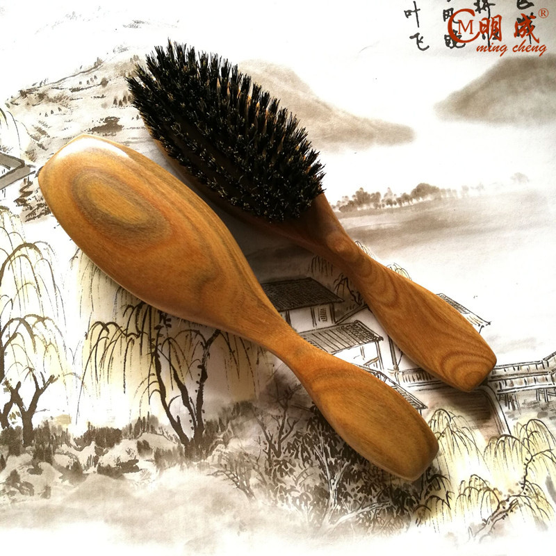 桂林明成绿檀野猪鬃毛刷梳批发