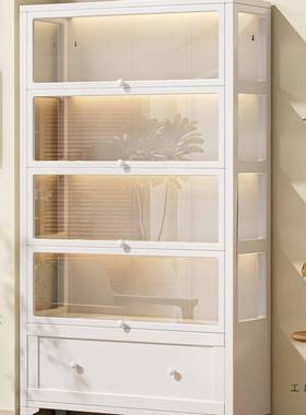 带铁皮置物飘书柜玻璃门书架客厅家用钢制储物柜柜83192铁艺窗收