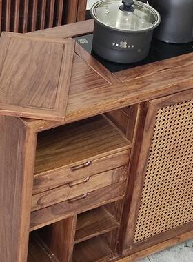 黑新中式茶桌边柜茶几老榆木边几胡桃WBO木迷户小型茶几你烧水壶