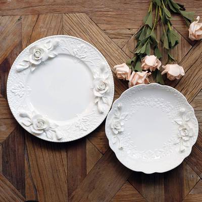 5ZWW1型962陶手捏玫F76776TT瑰花立法体造大号宫廷风圆盘荷口餐瓷