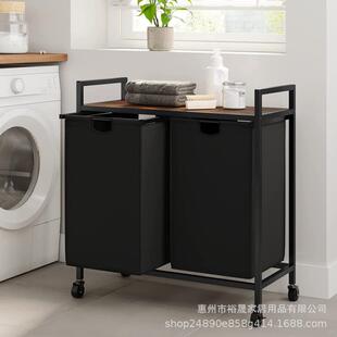 铁木脏衣篓布艺衣32938篮收纳筐收盥洗室脏脏衣分类整理附纳架轮