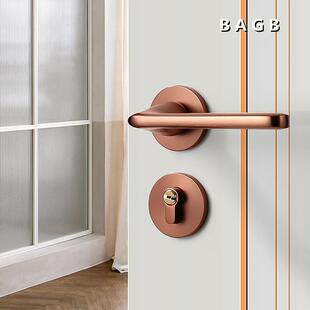 B磁AGB吸静音门锁卧室现代简约轻金色拉丝AC玫瑰金玫瑰木金门锁极简门奢锁