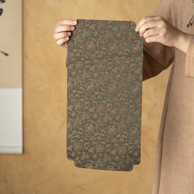 拓土双面缠枝莲中式茶席桌旗单人干泡防水布垫子轻奢茶室茶道配件