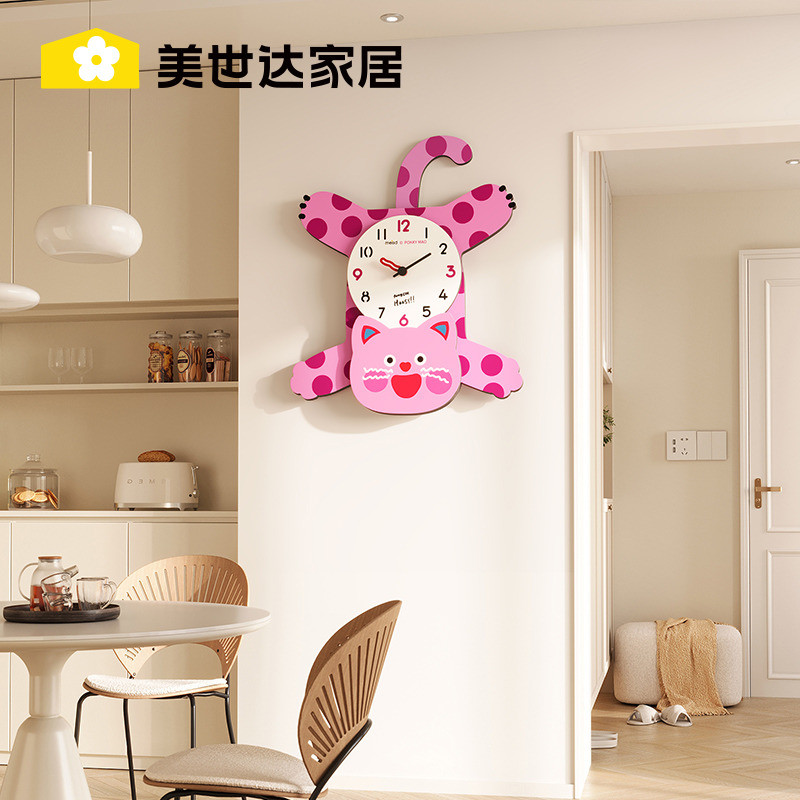 美世达波点猫网红钟表挂钟简约现代新款创意客厅挂墙时钟家用静音