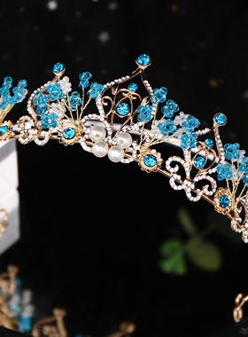 皇冠头饰儿童发卡公主发饰女童带蓝色小女孩戴发箍冰公主小孩王冠