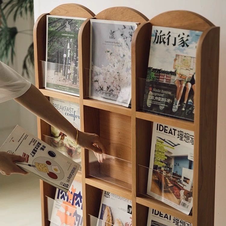 需定制实木展示架移动中古风书架杂志架落地式书报架超薄边柜屏风