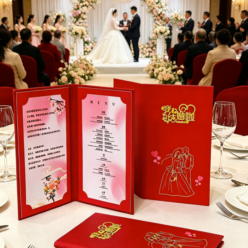 结婚宴请菜单菜谱订满月宴宝宝宴皮质婚礼餐牌定制 婚礼菜单卡纸