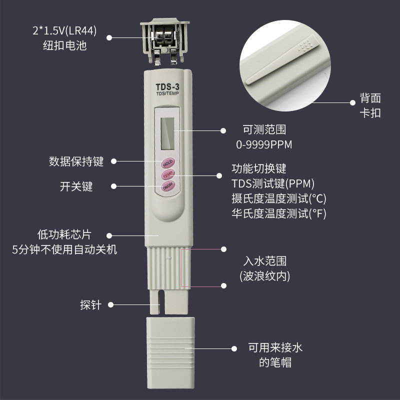 水质检测笔 TDS水质测试仪饮用水净水器家用水质硬度检测工具仪器