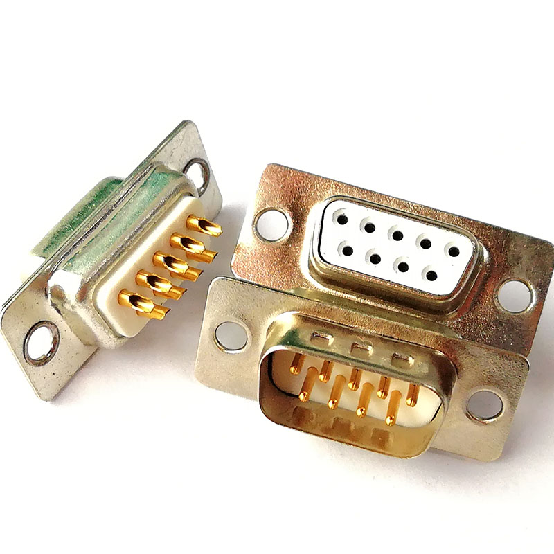 连接器DB9公头母头9针串口RS232头外壳DB9插头焊线式空心针镀金1U