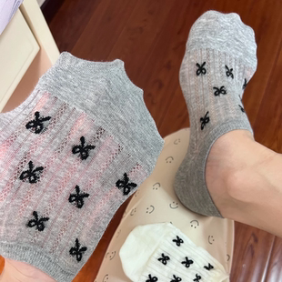 船袜子女款 短袜 浅口隐形防滑不掉跟夏天薄款 蝴蝶结可爱袜子春秋款
