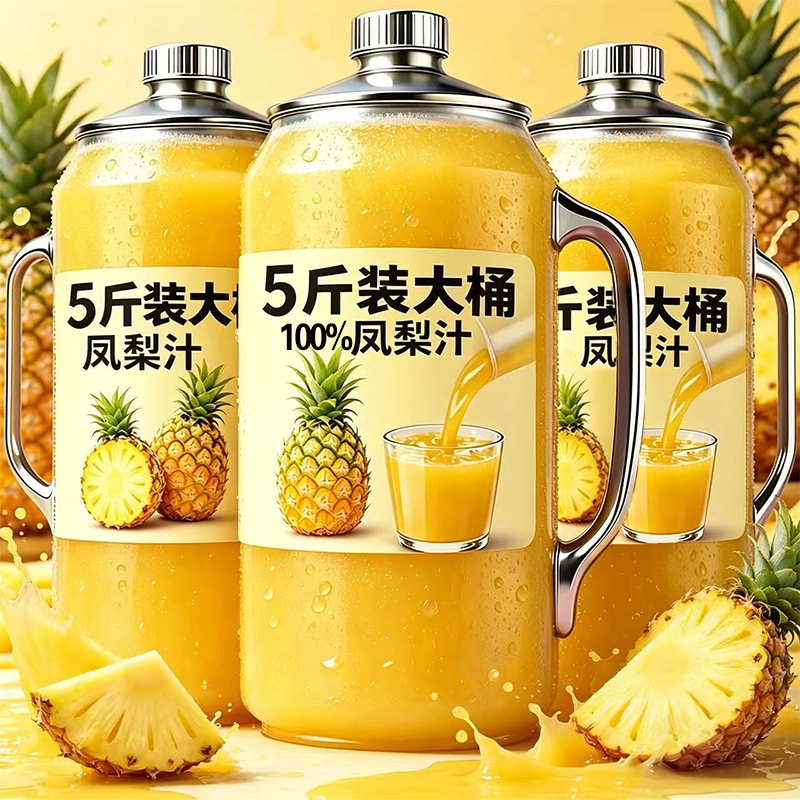 【满满5斤】100%凤梨汁1.25L*2瓶酸甜解渴家用果汁饮料新日期特价