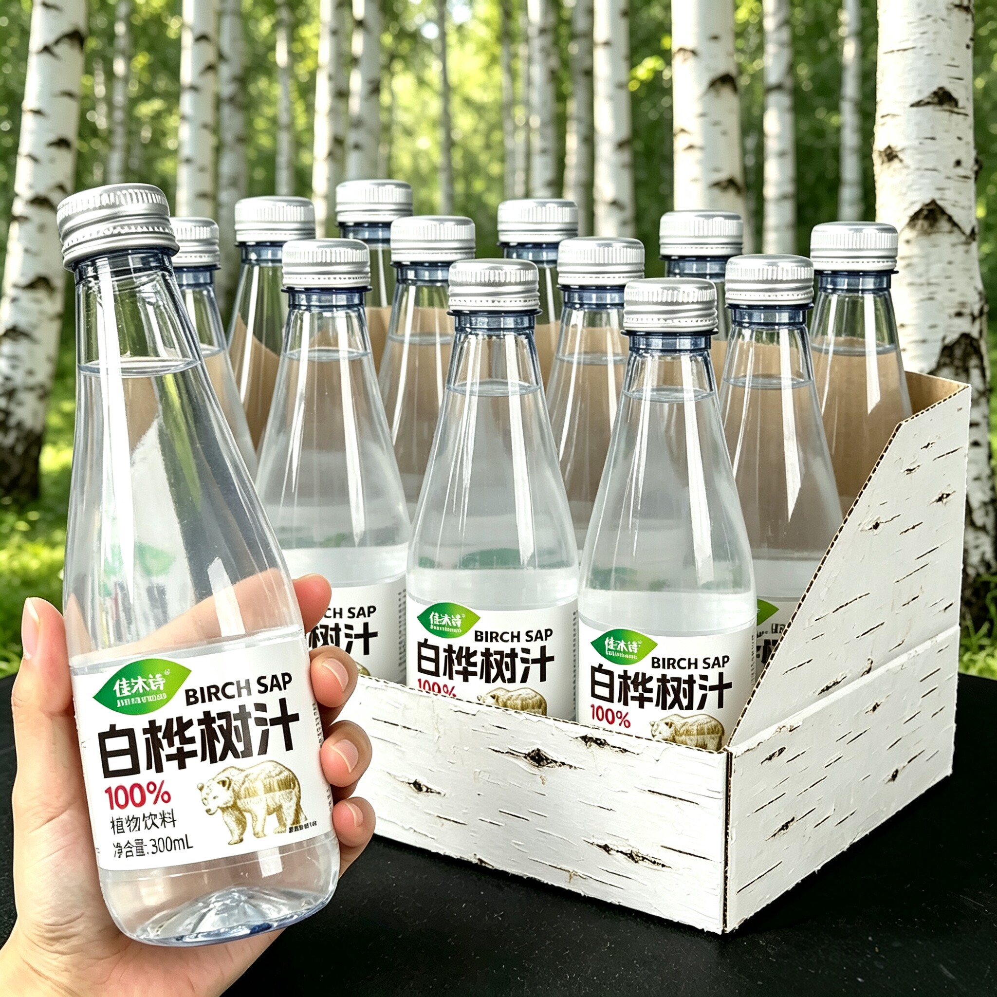 【300ml*6瓶】玻璃瓶白桦树汁新鲜植物饮料0脂0卡原液0添加剂健康