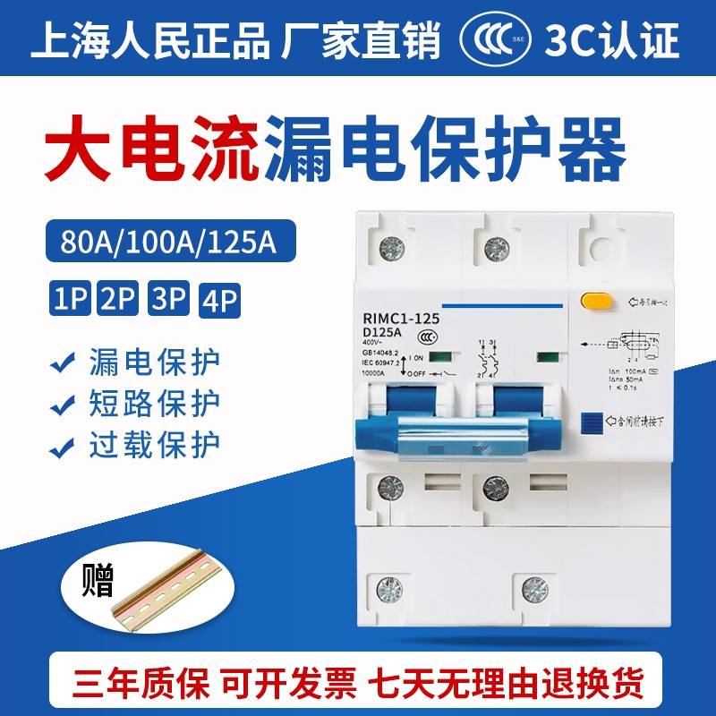 上海人民DZ47LE-125漏电保护器家用漏保220V2P3P4P电闸开关80A100