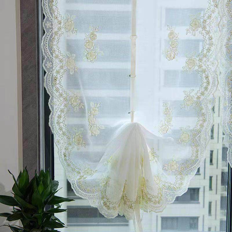 钉珠贴花美式短门帘半帘 气球帘提拉帘窗帘纱帘飘窗罗马帘升降窗