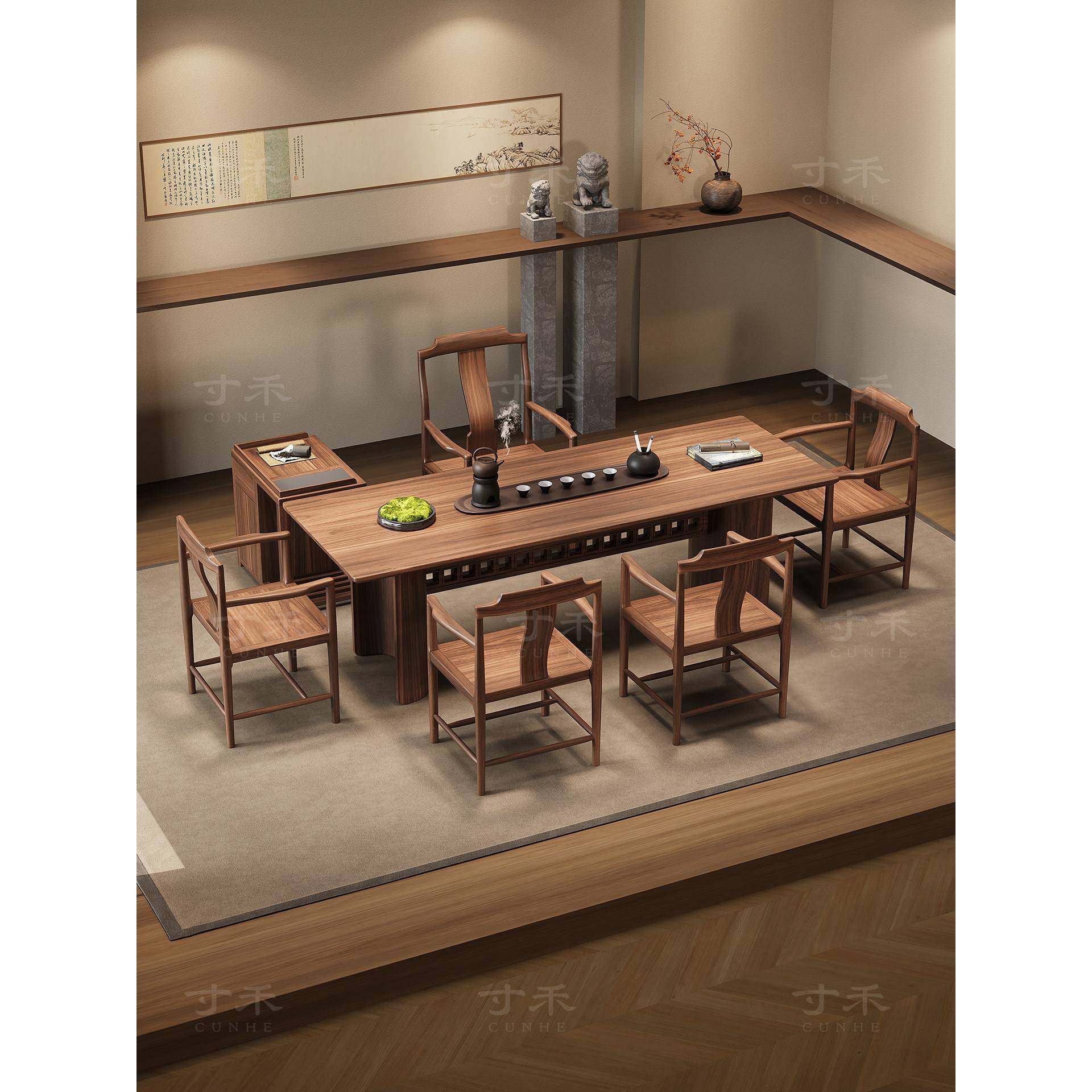 寸禾宋式美学黑胡桃木实木泡茶桌新中式大板桌茶台高端别墅接待桌,住宅家具,家用茶台/茶桌,淘宝优惠券,粉丝福利购,淘宝优惠卷