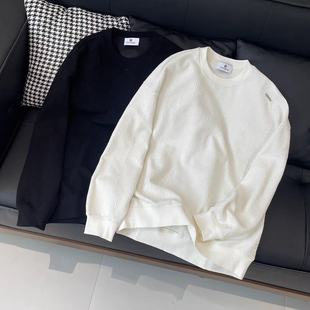 BY3秋季高级感立体提花圆领卫衣男美式潮流宽松百搭休闲套头上衣