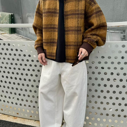 韩系拼色格子双面呢大衣