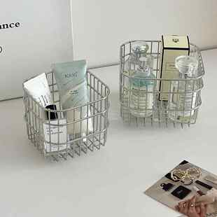 ins风304不锈钢收纳筐面膜咖啡杂物收纳篮桌面置物篮子浴室置物架