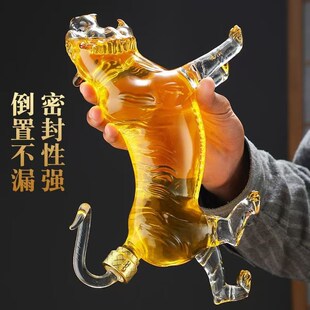老虎酒瓶加厚g泡酒玻璃瓶创意生肖动物空酒瓶透明高级虎王木盒包